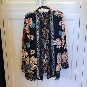 Citron embossed silk dragon kimono top